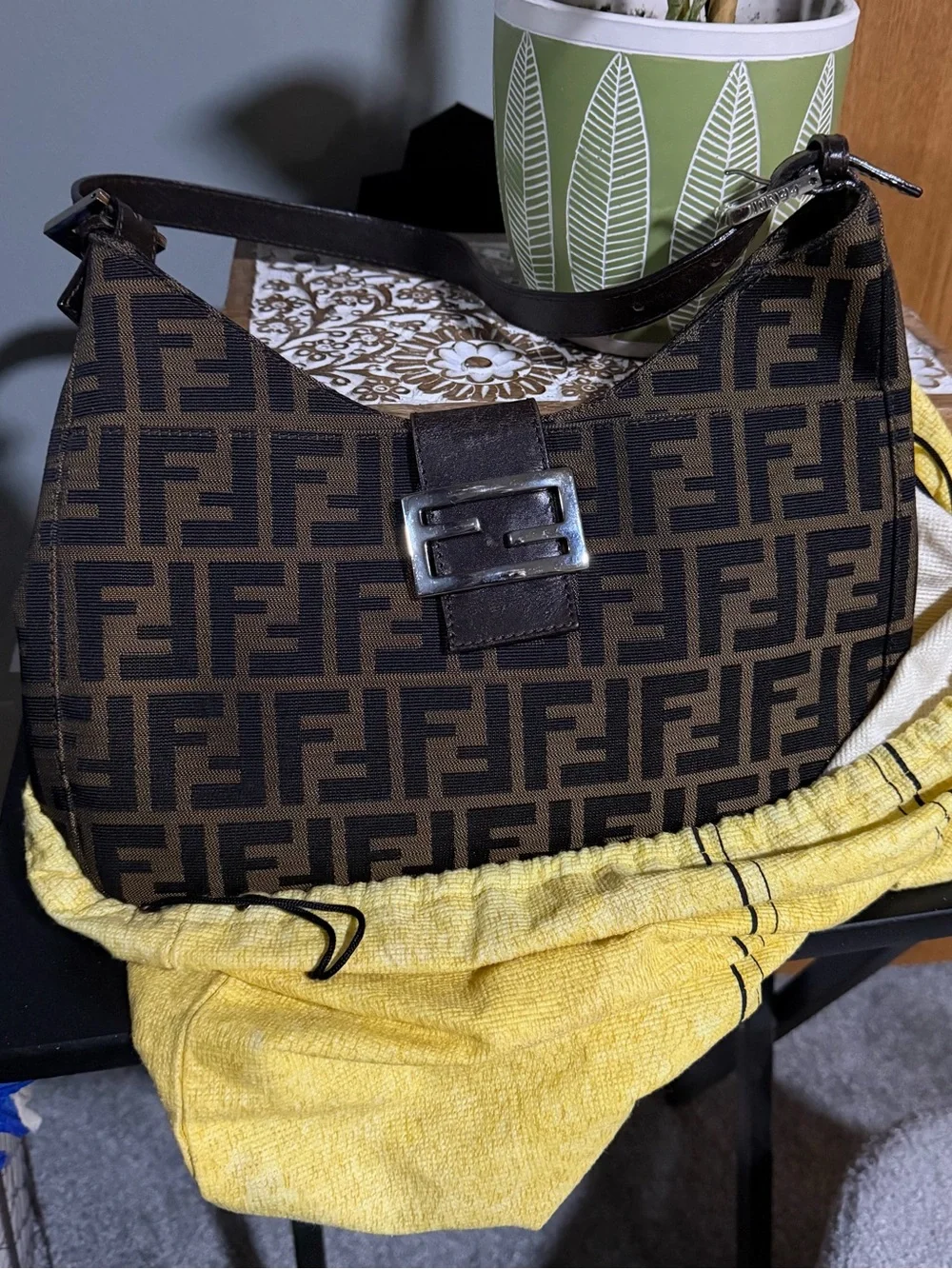 Fendi Brown and Dark Brown Zucca Canvas Shoulder Bag
